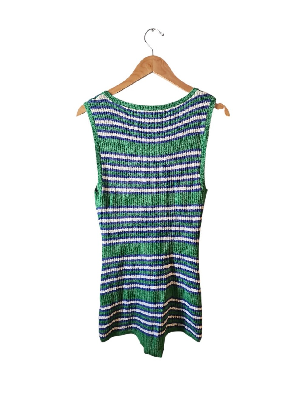 Free People Beach Caroline Knit Playsuit Striped Green, White & Blue Knit Romper - Picture 4 of 6